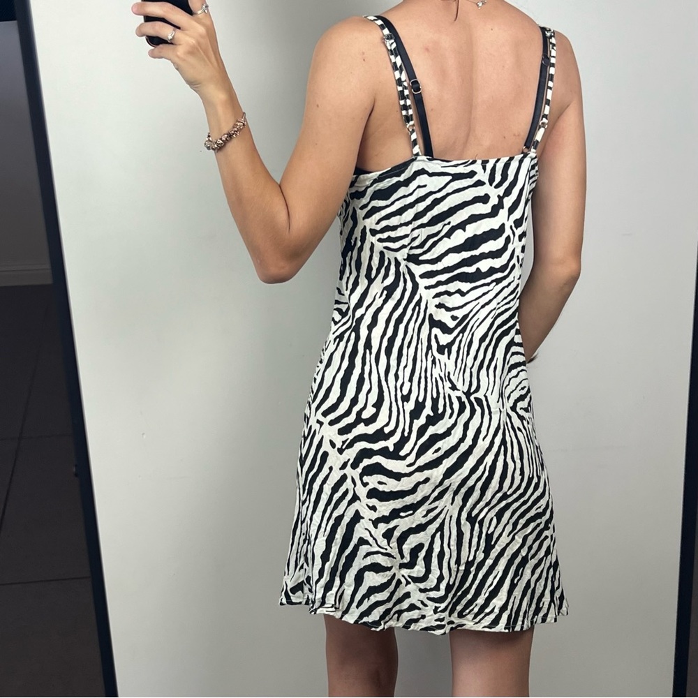 Tree of Life Mini Dress Tan Brown Zebra Animal Print African Boho Rayon Size L - Picture 3 of 11